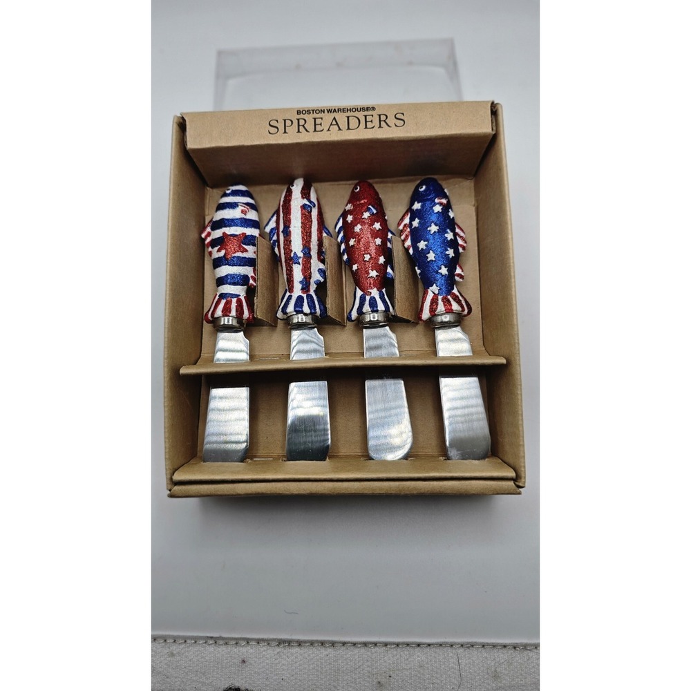 Boston Warehouse Americana Glitter  Fish Dip or Cheese Spreaders in Box 1998